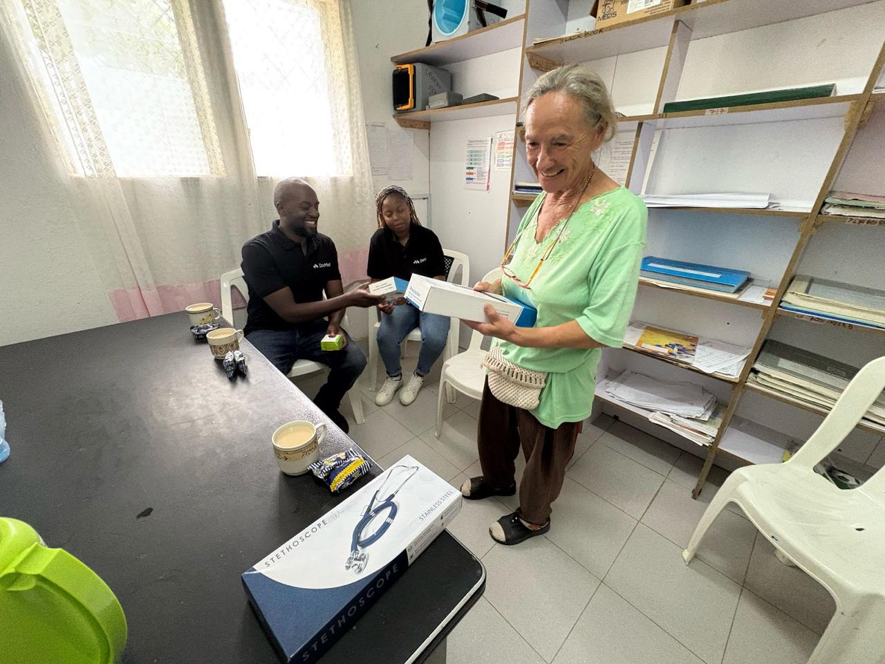 DON-MED Africa representatives handing over medical equipment to Urafiki Medical Centre staff